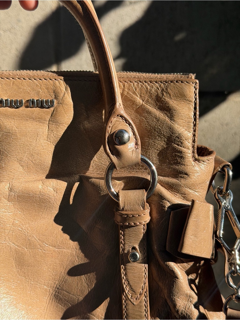 Miu Miu Vitello Lux Bow Satchel Calfskin Leather | Authentic | Beige Colour - Picture 6 of 9